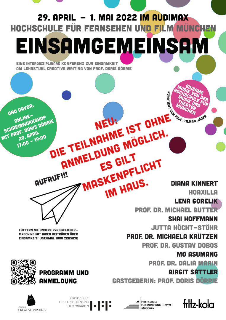 Poster der Veranstaltung EINSAMGEMEINSAM vom 29. April bis zum 1. Mail incl. Auflistung der Referenten